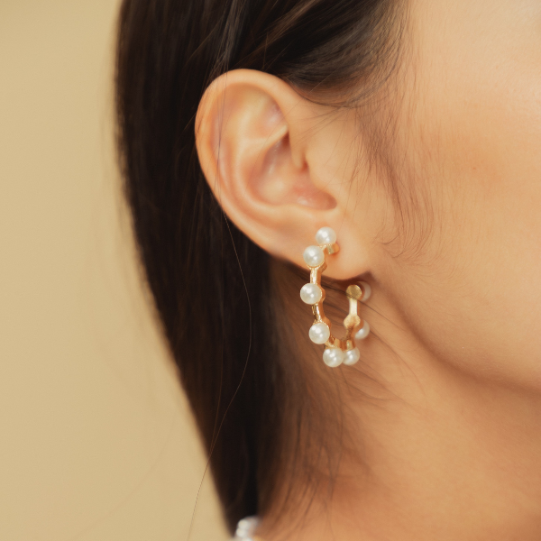 Brinco de Argola em Ouro  18k com Pérolas
