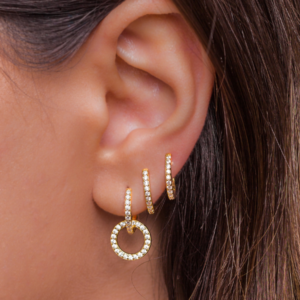 Brincos Trio Argolas Ouro 18K com Zircônia
