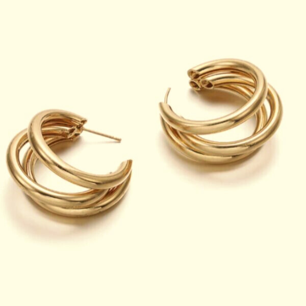 Brinco Argola Tripla em Ouro 18k - Imagem 2
