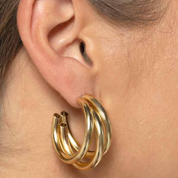 Brinco  Argola Tripla em Ouro 18k